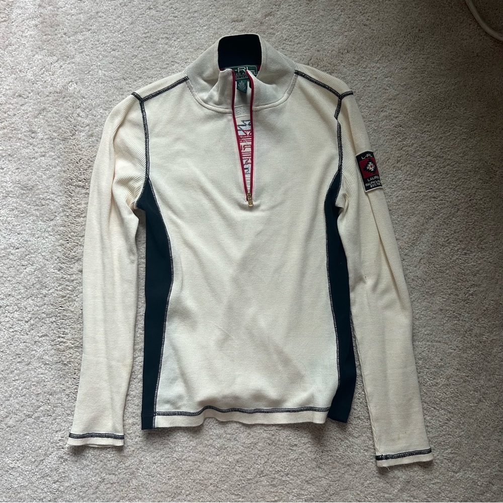 Ralph Lauren Sport Cream Quarter Zip. Made from thermal waffle material. Size S.